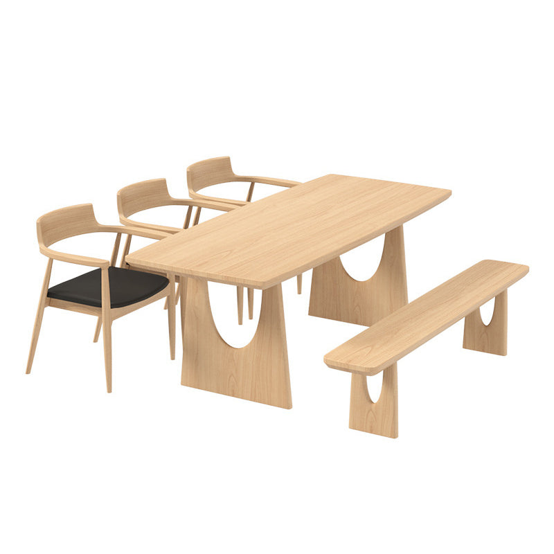 Solid Wood Dining Set 1/2/4/5/7 Pcs Double Pedestal Table with Bench and Chairs 5 Pieces: Table, 3 Chairs, 1 Bench Clearhalo 'Dining Room Sets' 'Dining Tables & Seating' 'dining_room_set' 'furn' 'furn_dining_room_set' 'Furniture' 'Kitchen & Dining Furniture' 5739359