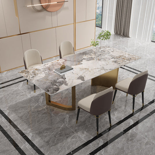 豪華な焼結石トップダイニングセット長方形1/4/5/6ピースダイニングルームテーブルセット