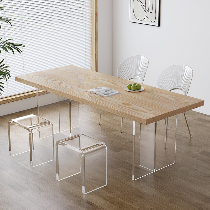 Modern Dining Room Set 1/2/5 Pcs Solid Wood Top Table with Acrylic Chairs 5 Pieces: Table, 2 Chairs, 2 Stools Clearhalo 'Dining Room Sets' 'Dining Tables & Seating' 'dining_room_set' 'furn' 'furn_dining_room_set' 'Furniture' 'Kitchen & Dining Furniture' 5739497