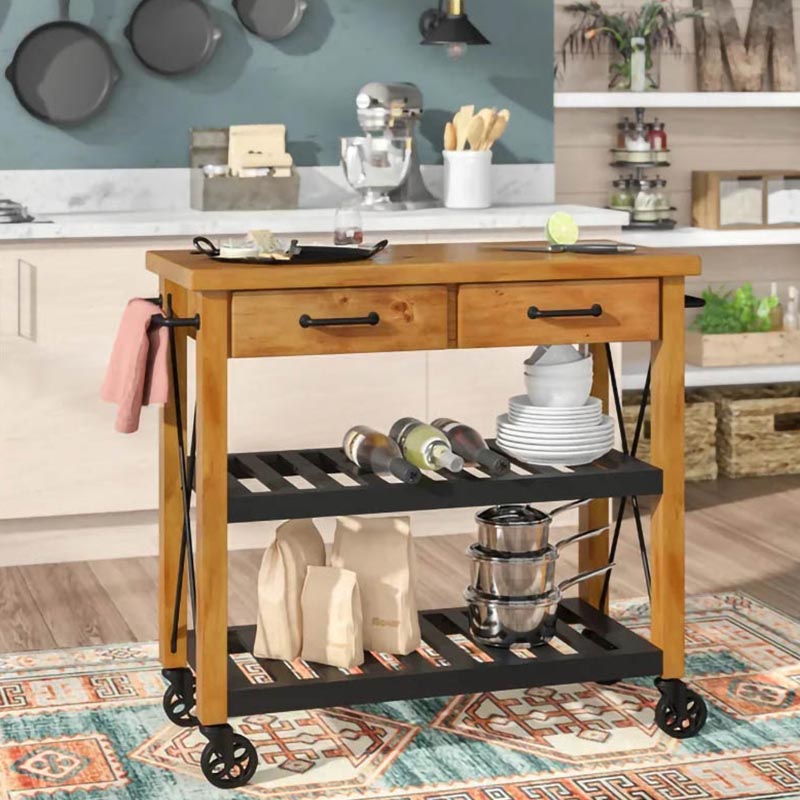 Carrello da cucina rotolante contemporaneo metallo rettangolare cucina carrello con asciugamano