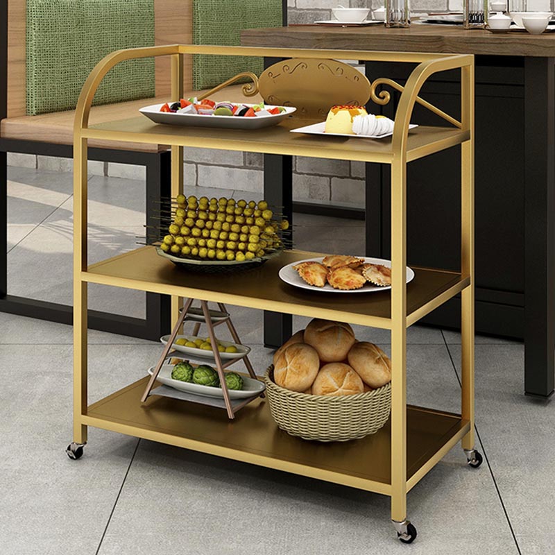 25.59"H Contemporary Metal Prep Table Rolling Prep Table for Dining Room Casters Included Gold Clearhalo 'furn' 'furn_kitchen_islands_carts' 'Furniture' 'Kitchen & Dining Furniture' 'Kitchen Islands & Carts' 'kitchen_islands_carts' 5739551