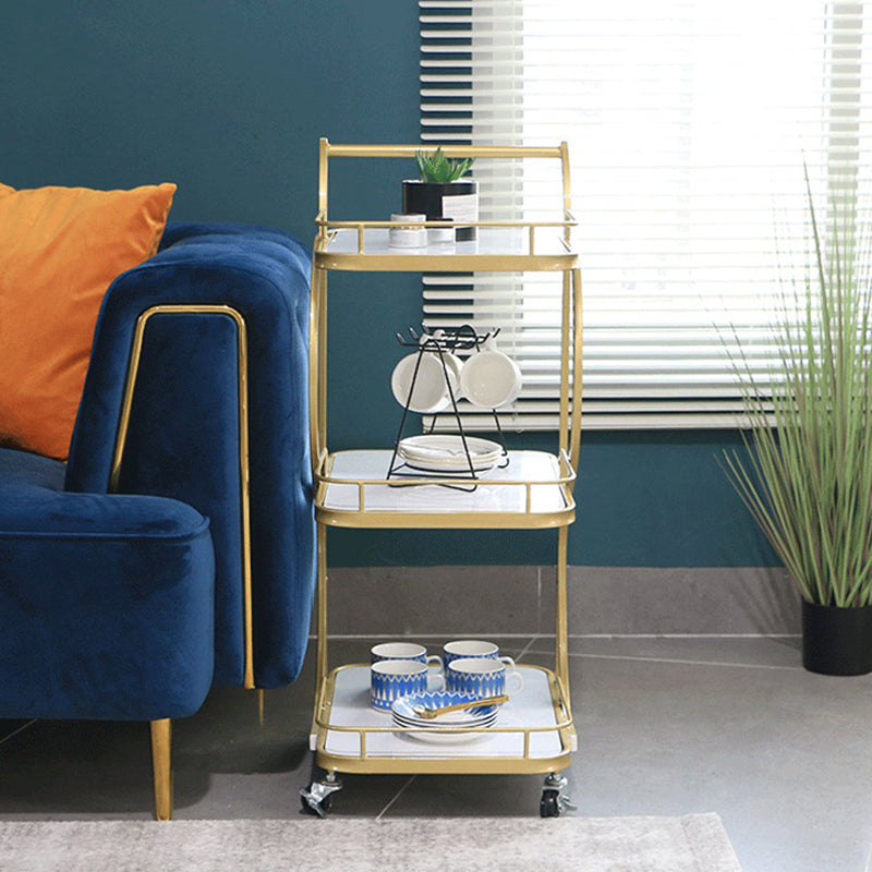 Modern Style Metal Prep Table Rolling Marble Prep Table with Open Storage Clearhalo 'furn' 'furn_kitchen_islands_carts' 'Furniture' 'Kitchen & Dining Furniture' 'Kitchen Islands & Carts' 'kitchen_islands_carts' 5739611