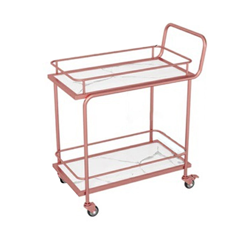 33.86" High Modern Style Rolling Prep Table Stone Prep Table for Dining Room White Rose Gold 2 Clearhalo 'furn' 'furn_kitchen_islands_carts' 'Furniture' 'Kitchen & Dining Furniture' 'Kitchen Islands & Carts' 'kitchen_islands_carts' 5739636