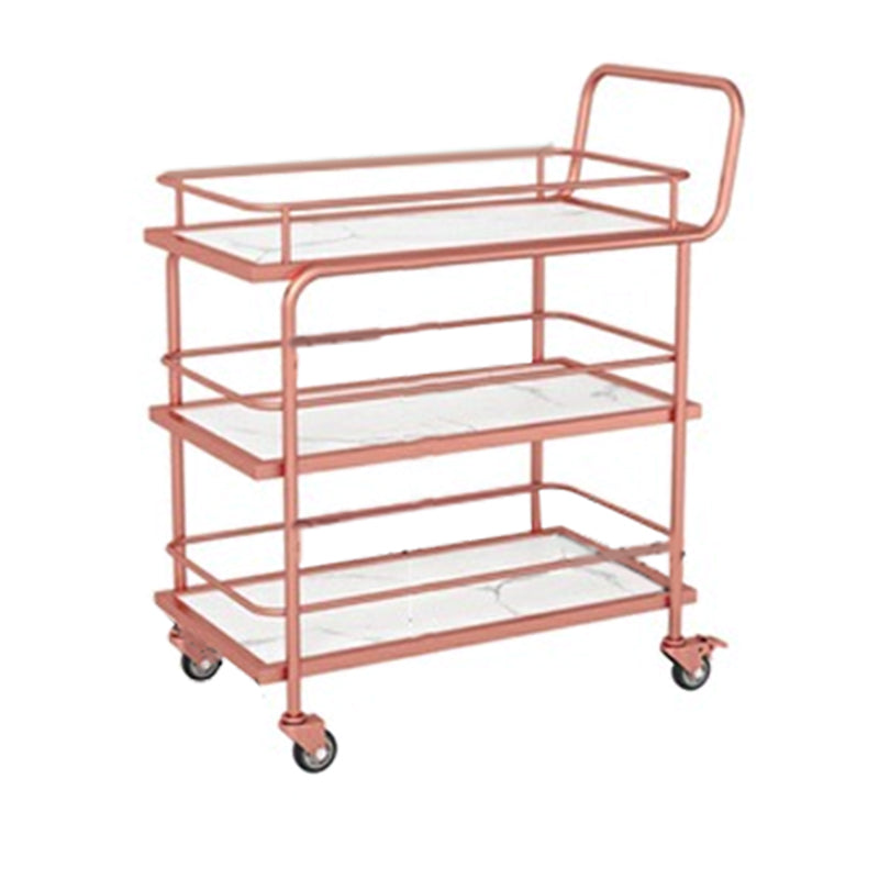 33.86" High Modern Style Rolling Prep Table Stone Prep Table for Dining Room White Rose Gold 3 Clearhalo 'furn' 'furn_kitchen_islands_carts' 'Furniture' 'Kitchen & Dining Furniture' 'Kitchen Islands & Carts' 'kitchen_islands_carts' 5739638