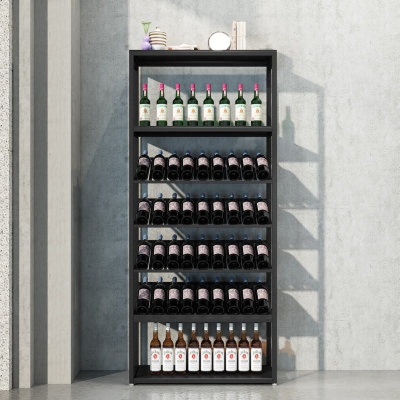 Industrial Iron Bottle Wine Rack Simple Floor Bottle Holder with Wine Storage 31.5"L x 13.8"W x 70.9"H Black Clearhalo 'furn' 'furn_wine_racks' 'Furniture' 'Kitchen & Dining Furniture' 'Wine Racks' 'wine_racks' 5739783