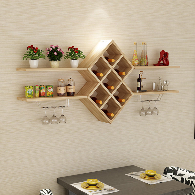 Botella de madera fabricada contemporánea y estante de vidrio Kit de estante de vino montado en la pared
