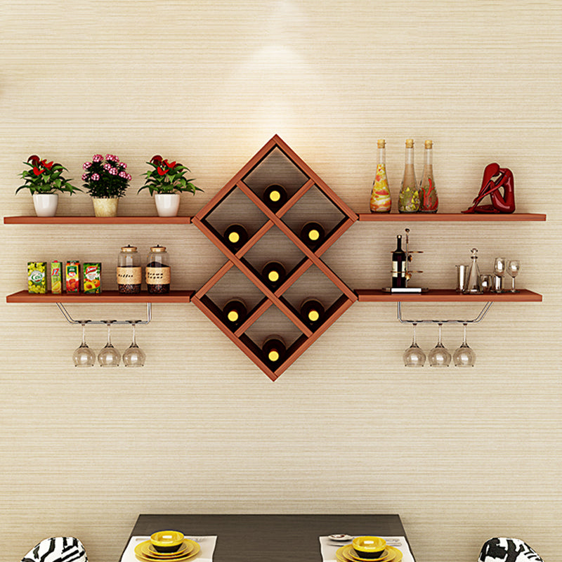 Contemporary Manufactured Wood Wine Bottle & Glass Rack Wall Mounted Wine Rack Kit