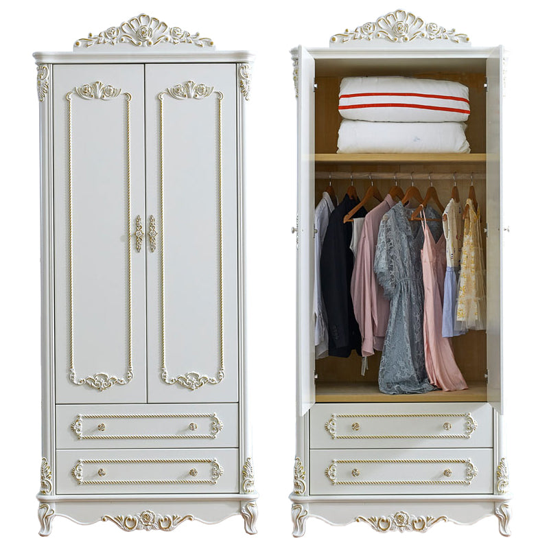 Franse plattelandsklederkast massief houten garderobe kast met stoffen staaf