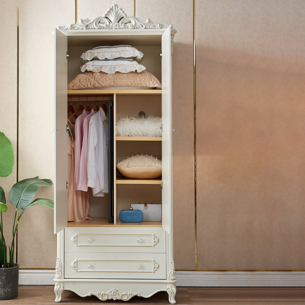 Franse plattelandsklederkast massief houten garderobe kast met stoffen staaf