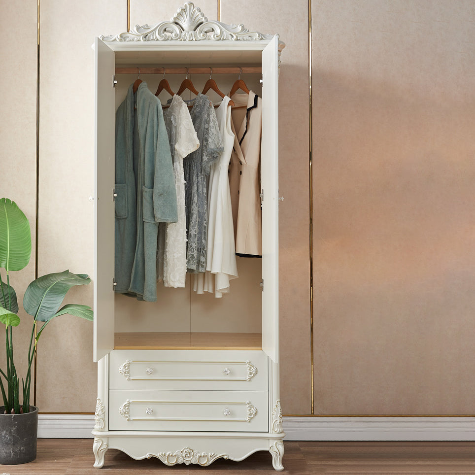 Franse plattelandsklederkast massief houten garderobe kast met stoffen staaf