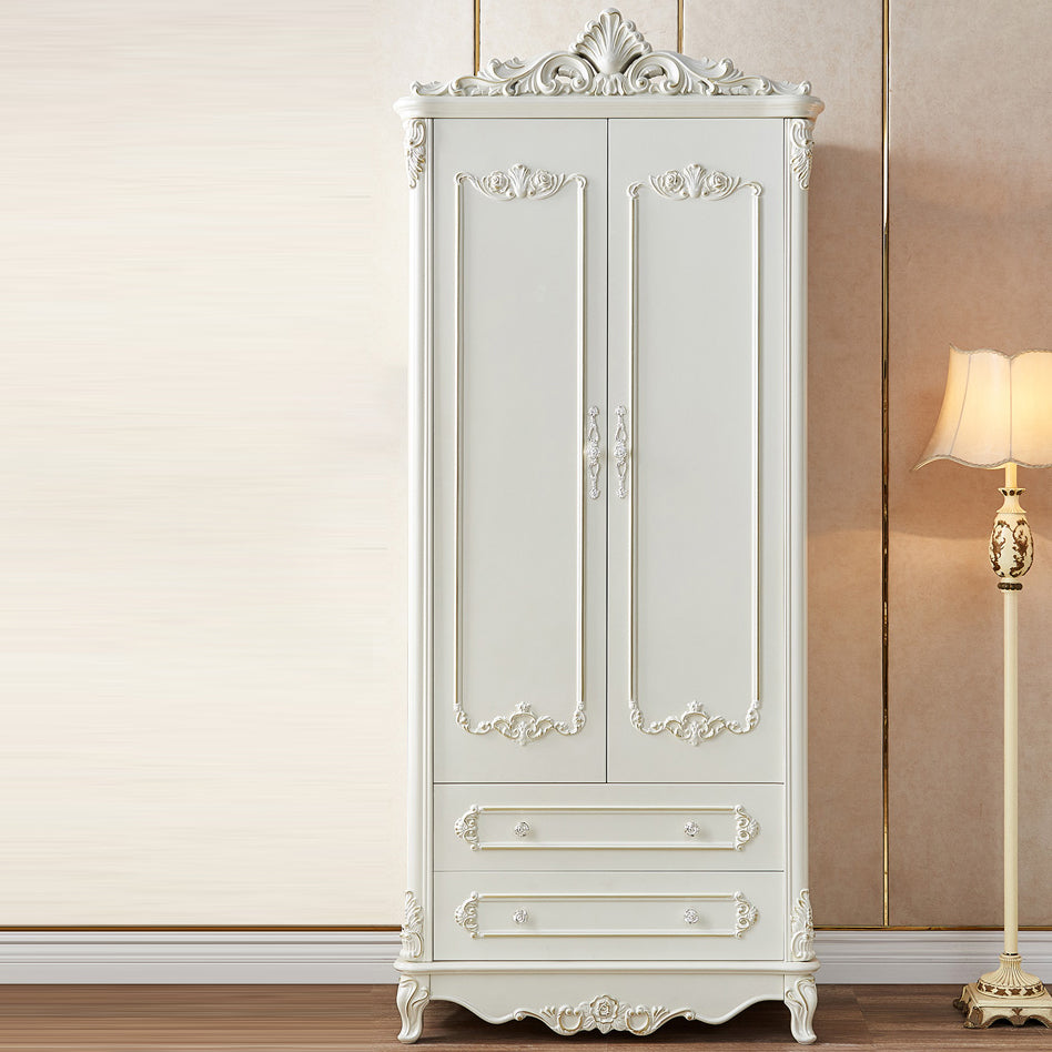 Franse plattelandsklederkast massief houten garderobe kast met stoffen staaf