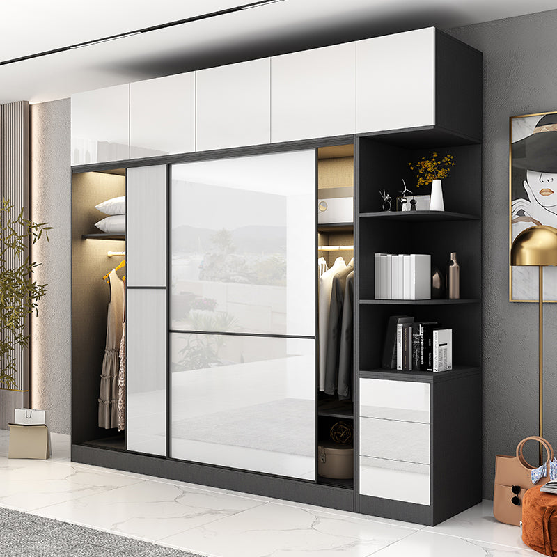White and Black Wardrobe Armoire Engineered Wood Wardrobe Closet Clearhalo 'Armoires & Wardrobes' 'armoires_wardrobes' 'Bedroom Furniture' 'furn' 'furn_armoires_wardrobes' 'Furniture' 5740175