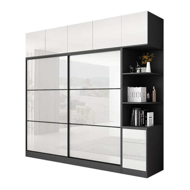 White and Black Wardrobe Armoire Engineered Wood Wardrobe Closet Clearhalo 'Armoires & Wardrobes' 'armoires_wardrobes' 'Bedroom Furniture' 'furn' 'furn_armoires_wardrobes' 'Furniture' 5740179