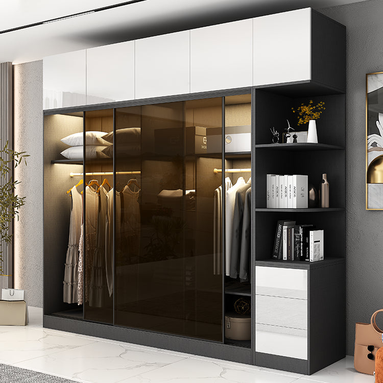White and Black Wardrobe Armoire Engineered Wood Wardrobe Closet Clearhalo 'Armoires & Wardrobes' 'armoires_wardrobes' 'Bedroom Furniture' 'furn' 'furn_armoires_wardrobes' 'Furniture' 5740186