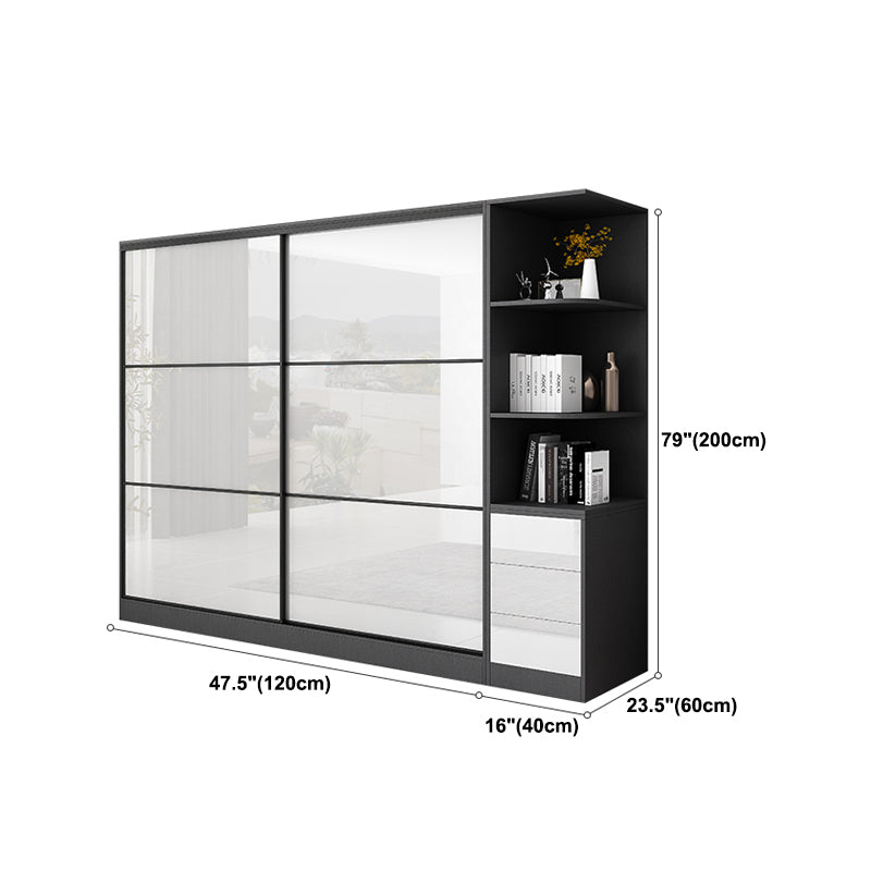 White and Black Wardrobe Armoire Engineered Wood Wardrobe Closet Clearhalo 'Armoires & Wardrobes' 'armoires_wardrobes' 'Bedroom Furniture' 'furn' 'furn_armoires_wardrobes' 'Furniture' 5740195