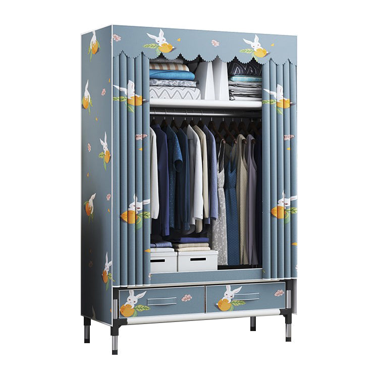 Contemporary Wardrobe Metal Bedroom Wardrobe Closet with Shelves 33"L x 18"W x 67"H Blue 2 Clearhalo 'Armoires & Wardrobes' 'armoires_wardrobes' 'Bedroom Furniture' 'furn' 'furn_armoires_wardrobes' 'Furniture' 5740197
