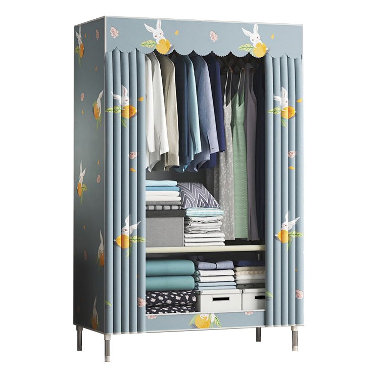 Contemporary Wardrobe Metal Bedroom Wardrobe Closet with Shelves 33"L x 18"W x 67"H Blue Drawer Not Included Clearhalo 'Armoires & Wardrobes' 'armoires_wardrobes' 'Bedroom Furniture' 'furn' 'furn_armoires_wardrobes' 'Furniture' 5740198