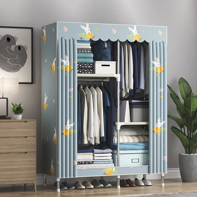 Contemporary Wardrobe Metal Bedroom Wardrobe Closet with Shelves 41"L x 18"W x 67"H Blue Drawer Not Included Clearhalo 'Armoires & Wardrobes' 'armoires_wardrobes' 'Bedroom Furniture' 'furn' 'furn_armoires_wardrobes' 'Furniture' 5740201