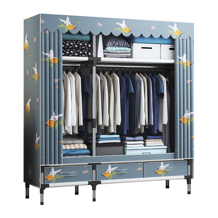 Contemporary Wardrobe Metal Bedroom Wardrobe Closet with Shelves 47"L x 18"W x 67"H Blue Drawer Not Included Clearhalo 'Armoires & Wardrobes' 'armoires_wardrobes' 'Bedroom Furniture' 'furn' 'furn_armoires_wardrobes' 'Furniture' 5740207