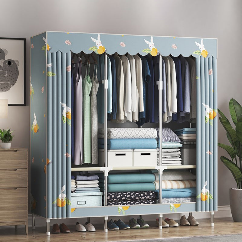 Contemporary Wardrobe Metal Bedroom Wardrobe Closet with Shelves 49"L x 18"W x 67"H Blue Drawer Not Included Clearhalo 'Armoires & Wardrobes' 'armoires_wardrobes' 'Bedroom Furniture' 'furn' 'furn_armoires_wardrobes' 'Furniture' 5740208