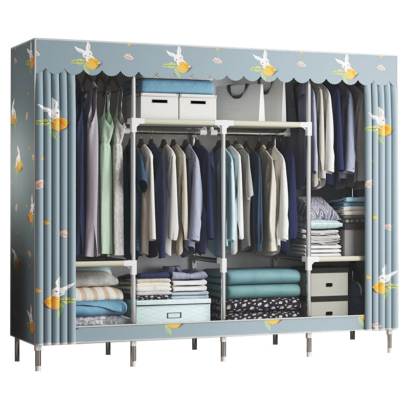 Contemporary Wardrobe Metal Bedroom Wardrobe Closet with Shelves 66"L x 18"W x 67"H Blue Drawer Not Included Clearhalo 'Armoires & Wardrobes' 'armoires_wardrobes' 'Bedroom Furniture' 'furn' 'furn_armoires_wardrobes' 'Furniture' 5740216