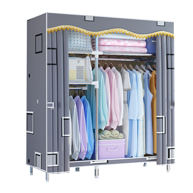 Modern Style Wardrobe Metal Bedroom Wardrobe Closet with Cloth Rod 48"L x 18"W x 67"H Grey Clearhalo 'Armoires & Wardrobes' 'armoires_wardrobes' 'Bedroom Furniture' 'furn' 'furn_armoires_wardrobes' 'Furniture' 5740254