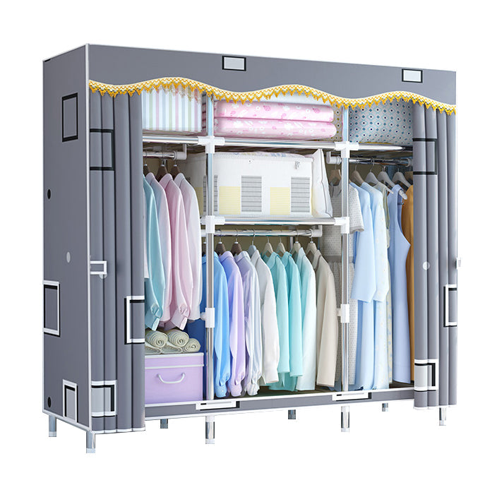 Modern Style Wardrobe Metal Bedroom Wardrobe Closet with Cloth Rod 56"L x 18"W x 67"H Grey Clearhalo 'Armoires & Wardrobes' 'armoires_wardrobes' 'Bedroom Furniture' 'furn' 'furn_armoires_wardrobes' 'Furniture' 5740256