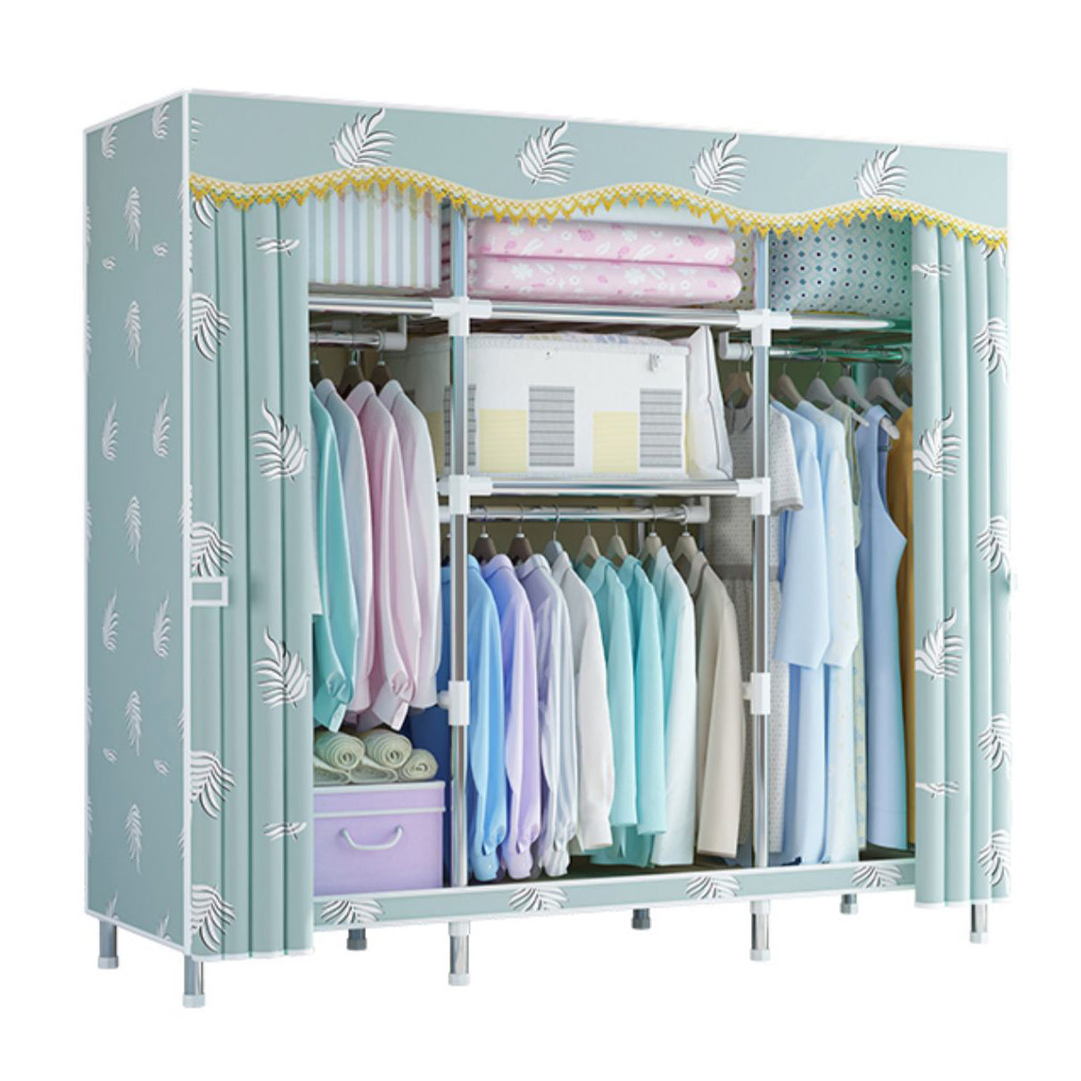 Modern Style Wardrobe Metal Bedroom Wardrobe Closet with Cloth Rod Clearhalo 'Armoires & Wardrobes' 'armoires_wardrobes' 'Bedroom Furniture' 'furn' 'furn_armoires_wardrobes' 'Furniture' 5740259