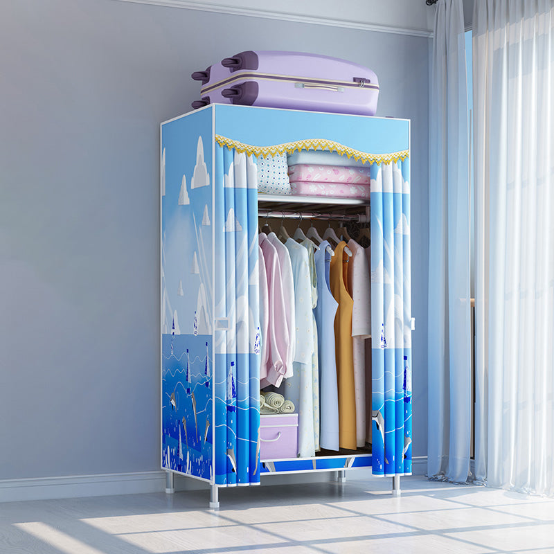 Modern Style Wardrobe Metal Bedroom Wardrobe Closet with Cloth Rod 32"L x 18"W x 67"H Blue Clearhalo 'Armoires & Wardrobes' 'armoires_wardrobes' 'Bedroom Furniture' 'furn' 'furn_armoires_wardrobes' 'Furniture' 5740263