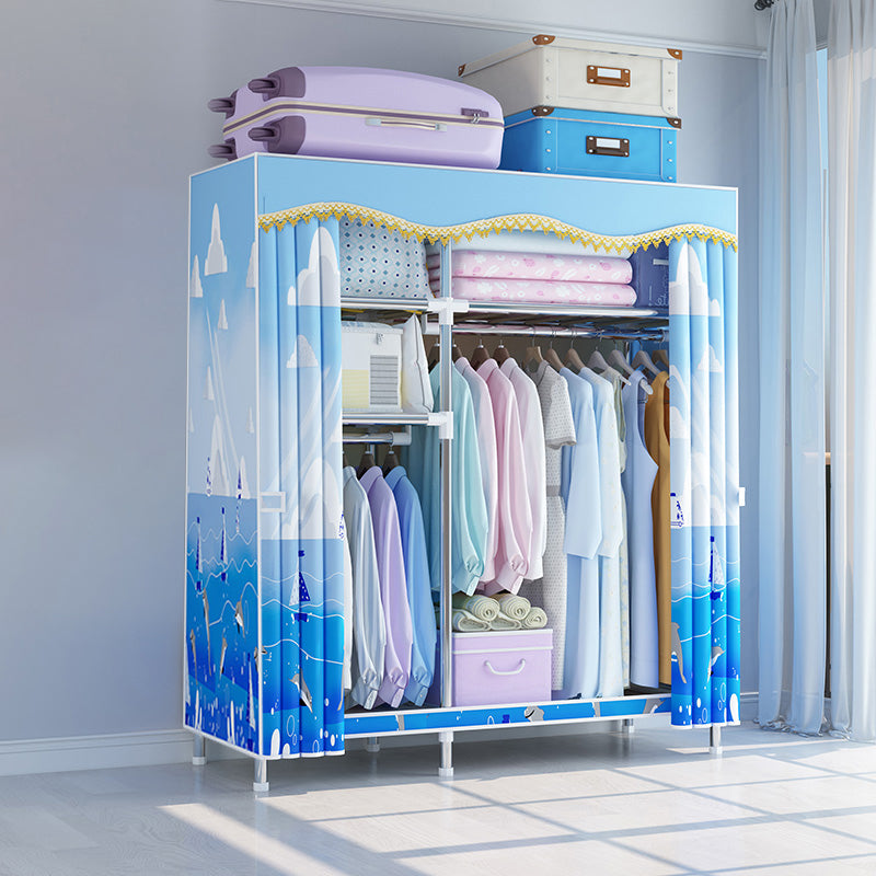 Modern Style Wardrobe Metal Bedroom Wardrobe Closet with Cloth Rod 48"L x 18"W x 67"H Blue Clearhalo 'Armoires & Wardrobes' 'armoires_wardrobes' 'Bedroom Furniture' 'furn' 'furn_armoires_wardrobes' 'Furniture' 5740267