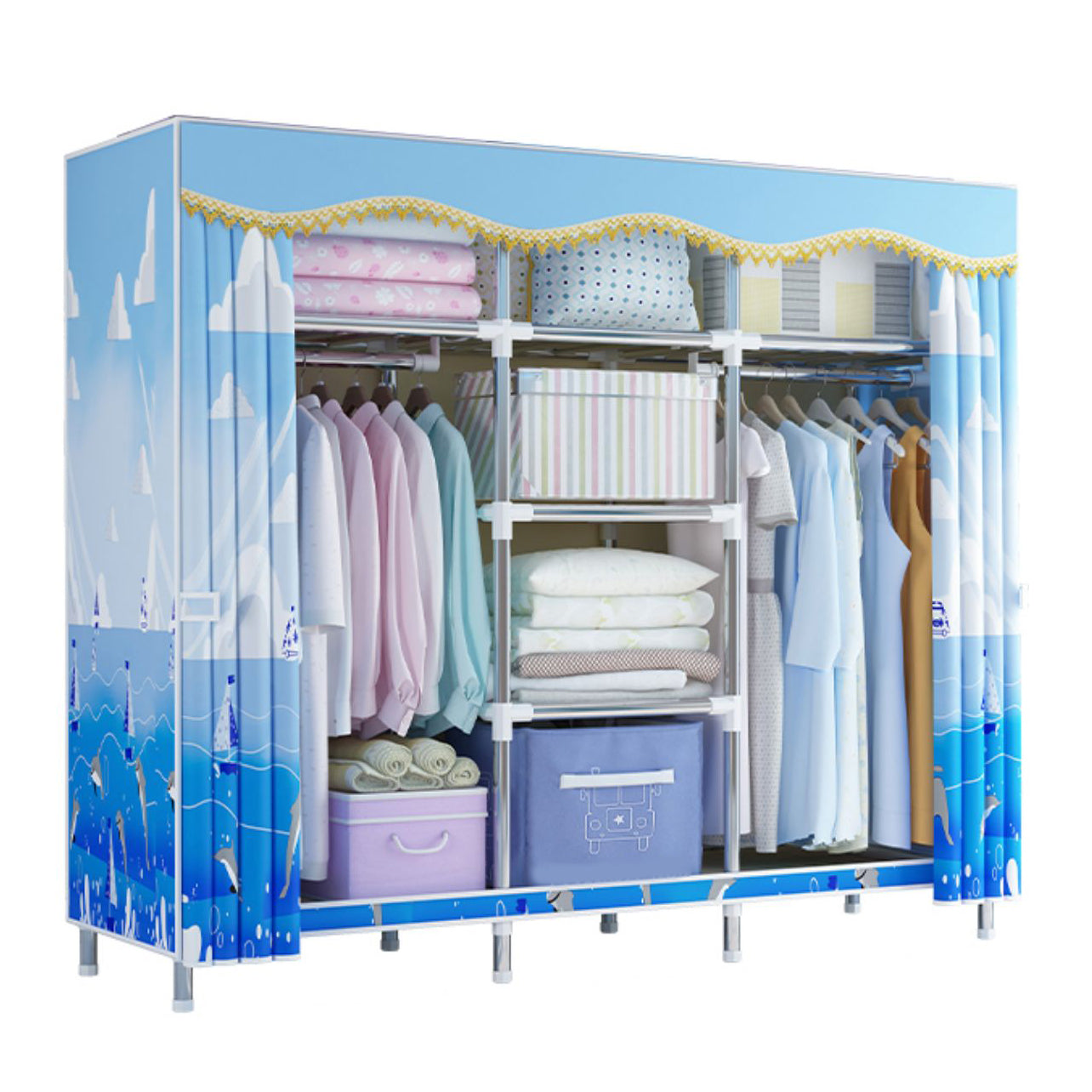 Modern Style Wardrobe Metal Bedroom Wardrobe Closet with Cloth Rod Clearhalo 'Armoires & Wardrobes' 'armoires_wardrobes' 'Bedroom Furniture' 'furn' 'furn_armoires_wardrobes' 'Furniture' 5740268