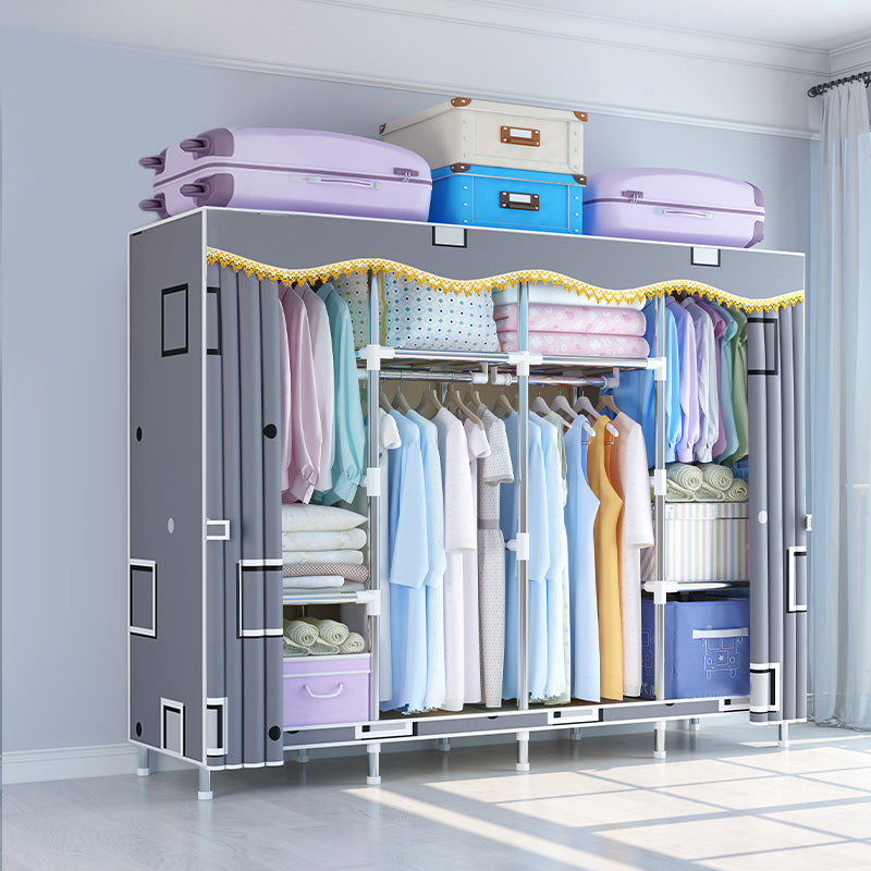 Modern Style Wardrobe Metal Bedroom Wardrobe Closet with Cloth Rod Clearhalo 'Armoires & Wardrobes' 'armoires_wardrobes' 'Bedroom Furniture' 'furn' 'furn_armoires_wardrobes' 'Furniture' 5740272