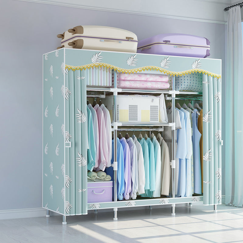 Modern Style Wardrobe Metal Bedroom Wardrobe Closet with Cloth Rod 56"L x 18"W x 67"H Green Clearhalo 'Armoires & Wardrobes' 'armoires_wardrobes' 'Bedroom Furniture' 'furn' 'furn_armoires_wardrobes' 'Furniture' 5740277
