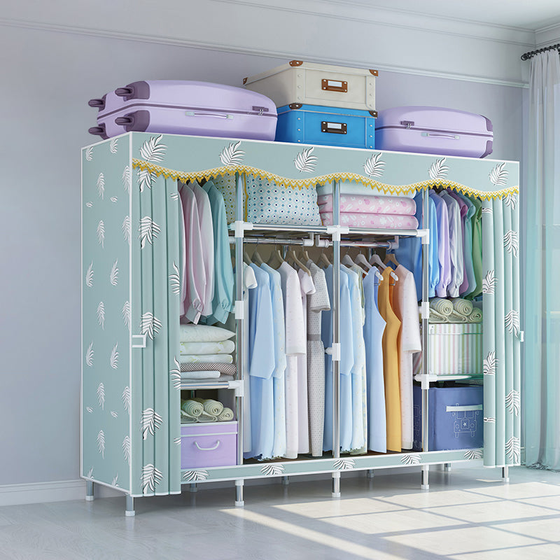 Modern Style Wardrobe Metal Bedroom Wardrobe Closet with Cloth Rod 65"L x 18"W x 67"H Green Clearhalo 'Armoires & Wardrobes' 'armoires_wardrobes' 'Bedroom Furniture' 'furn' 'furn_armoires_wardrobes' 'Furniture' 5740278