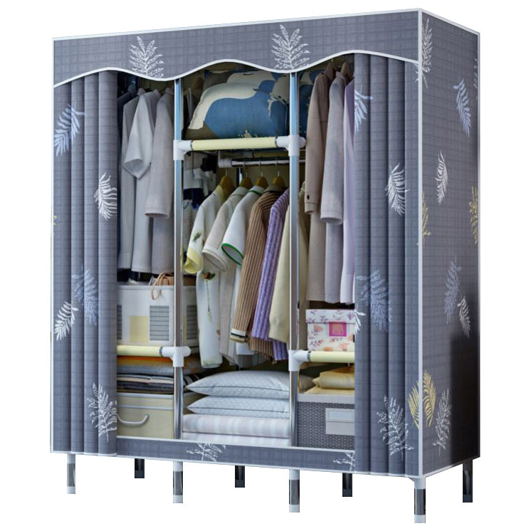 Modern Style Wardrobe Metal 1-Door Wardrobe Closet with Cloth Rod 49"L x 18"W x 67"H Grey Clearhalo 'Armoires & Wardrobes' 'armoires_wardrobes' 'Bedroom Furniture' 'furn' 'furn_armoires_wardrobes' 'Furniture' 5740291
