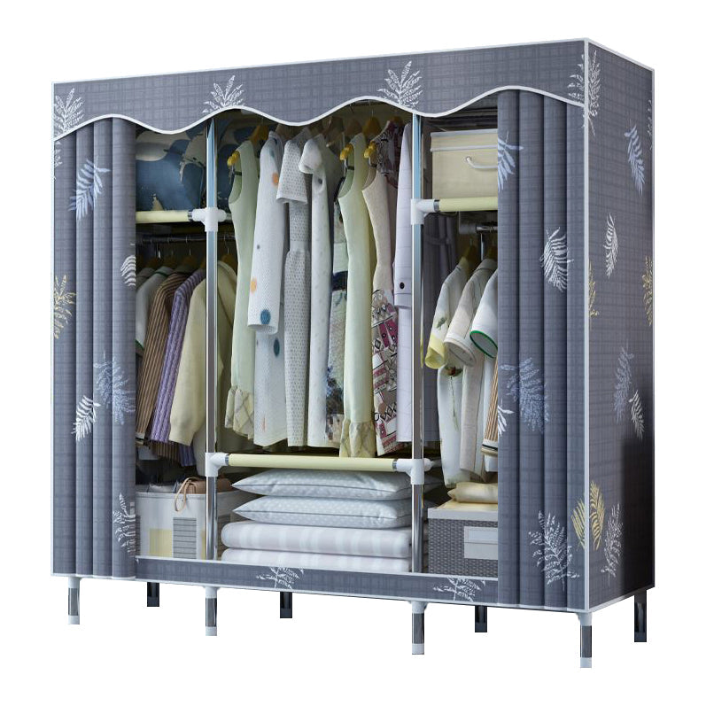 Modern Style Wardrobe Metal 1-Door Wardrobe Closet with Cloth Rod 57"L x 18"W x 67"H Grey Clearhalo 'Armoires & Wardrobes' 'armoires_wardrobes' 'Bedroom Furniture' 'furn' 'furn_armoires_wardrobes' 'Furniture' 5740293