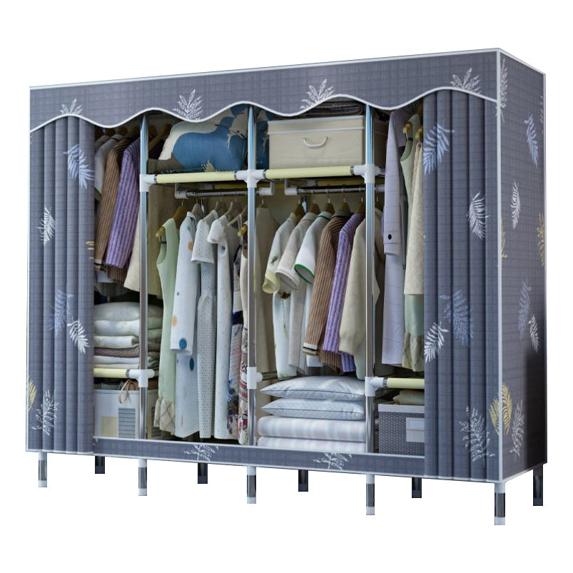 Modern Style Wardrobe Metal 1-Door Wardrobe Closet with Cloth Rod 65"L x 18"W x 67"H Grey Clearhalo 'Armoires & Wardrobes' 'armoires_wardrobes' 'Bedroom Furniture' 'furn' 'furn_armoires_wardrobes' 'Furniture' 5740294