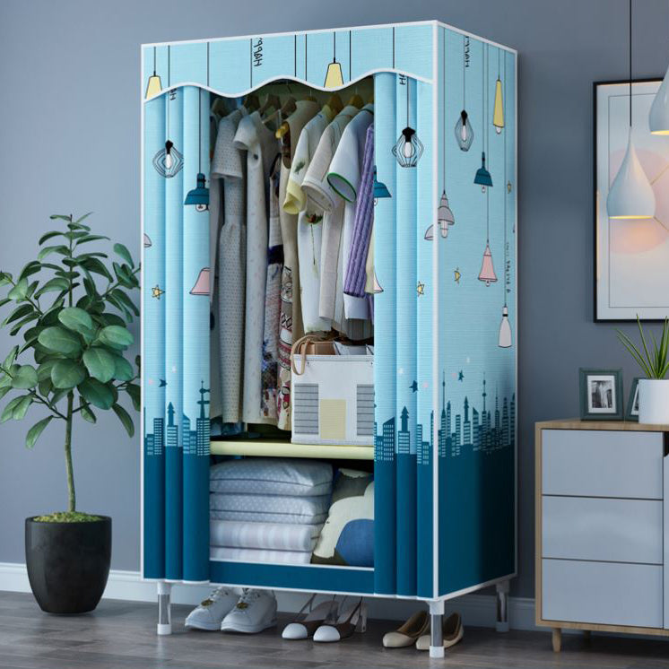 Modern Style Wardrobe Metal 1-Door Wardrobe Closet with Cloth Rod 25.6"L x 17.7"W x 66.9"H Blue Clearhalo 'Armoires & Wardrobes' 'armoires_wardrobes' 'Bedroom Furniture' 'furn' 'furn_armoires_wardrobes' 'Furniture' 5740296