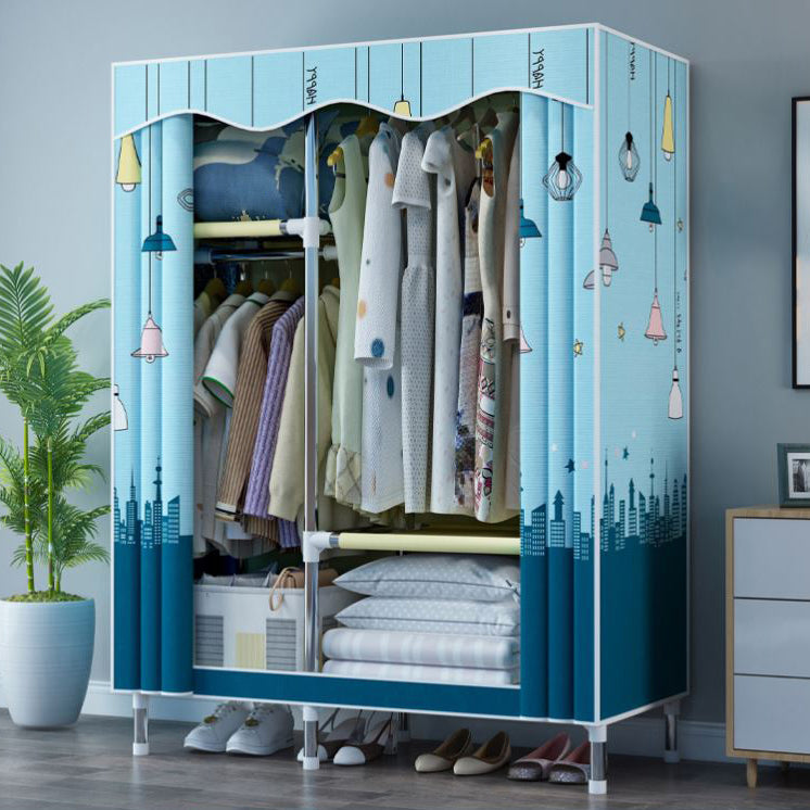 Modern Style Wardrobe Metal 1-Door Wardrobe Closet with Cloth Rod 40"L x 18"W x 67"H Blue Clearhalo 'Armoires & Wardrobes' 'armoires_wardrobes' 'Bedroom Furniture' 'furn' 'furn_armoires_wardrobes' 'Furniture' 5740298