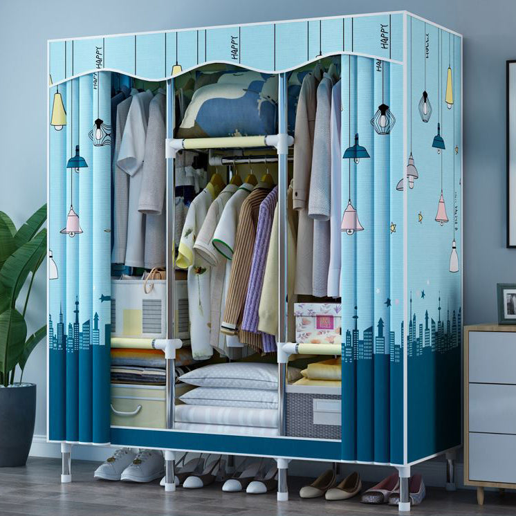 Modern Style Wardrobe Metal 1-Door Wardrobe Closet with Cloth Rod 49"L x 18"W x 67"H Blue Clearhalo 'Armoires & Wardrobes' 'armoires_wardrobes' 'Bedroom Furniture' 'furn' 'furn_armoires_wardrobes' 'Furniture' 5740300