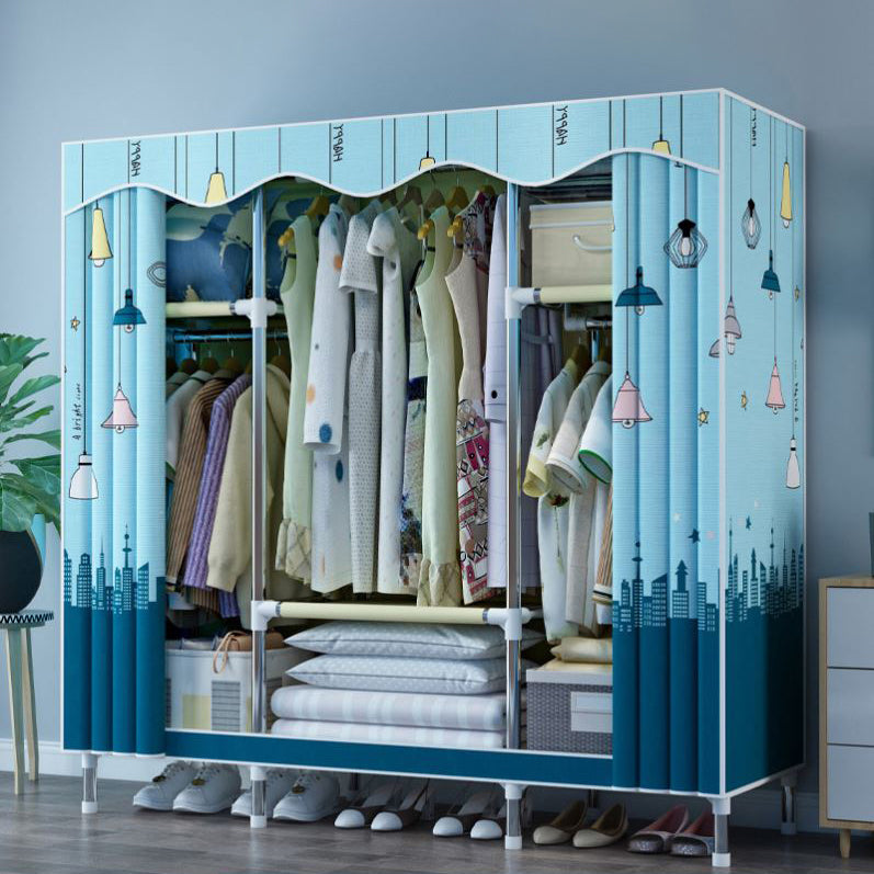 Modern Style Wardrobe Metal 1-Door Wardrobe Closet with Cloth Rod 57"L x 18"W x 67"H Blue Clearhalo 'Armoires & Wardrobes' 'armoires_wardrobes' 'Bedroom Furniture' 'furn' 'furn_armoires_wardrobes' 'Furniture' 5740302