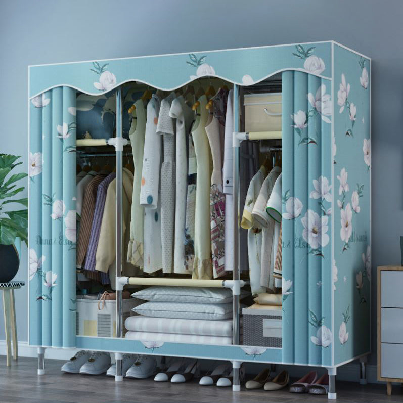 Modern Style Wardrobe Metal 1-Door Wardrobe Closet with Cloth Rod 57"L x 18"W x 67"H Green Clearhalo 'Armoires & Wardrobes' 'armoires_wardrobes' 'Bedroom Furniture' 'furn' 'furn_armoires_wardrobes' 'Furniture' 5740310