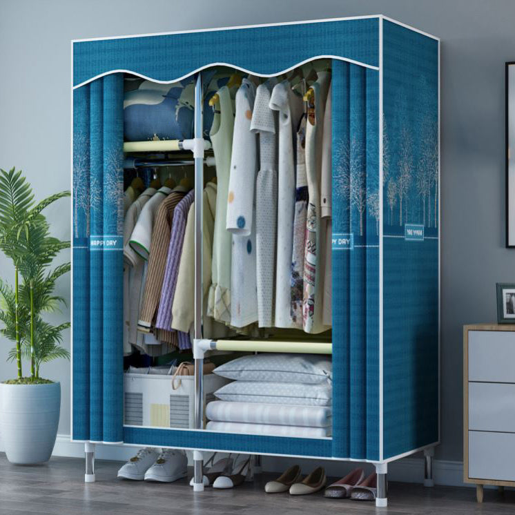 Modern Style Wardrobe Metal 1-Door Wardrobe Closet with Cloth Rod 40"L x 18"W x 67"H Lake Blue Clearhalo 'Armoires & Wardrobes' 'armoires_wardrobes' 'Bedroom Furniture' 'furn' 'furn_armoires_wardrobes' 'Furniture' 5740313