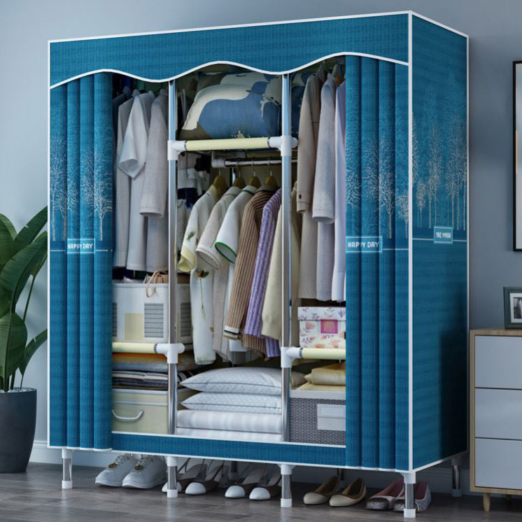 Modern Style Wardrobe Metal 1-Door Wardrobe Closet with Cloth Rod 49"L x 18"W x 67"H Lake Blue Clearhalo 'Armoires & Wardrobes' 'armoires_wardrobes' 'Bedroom Furniture' 'furn' 'furn_armoires_wardrobes' 'Furniture' 5740314