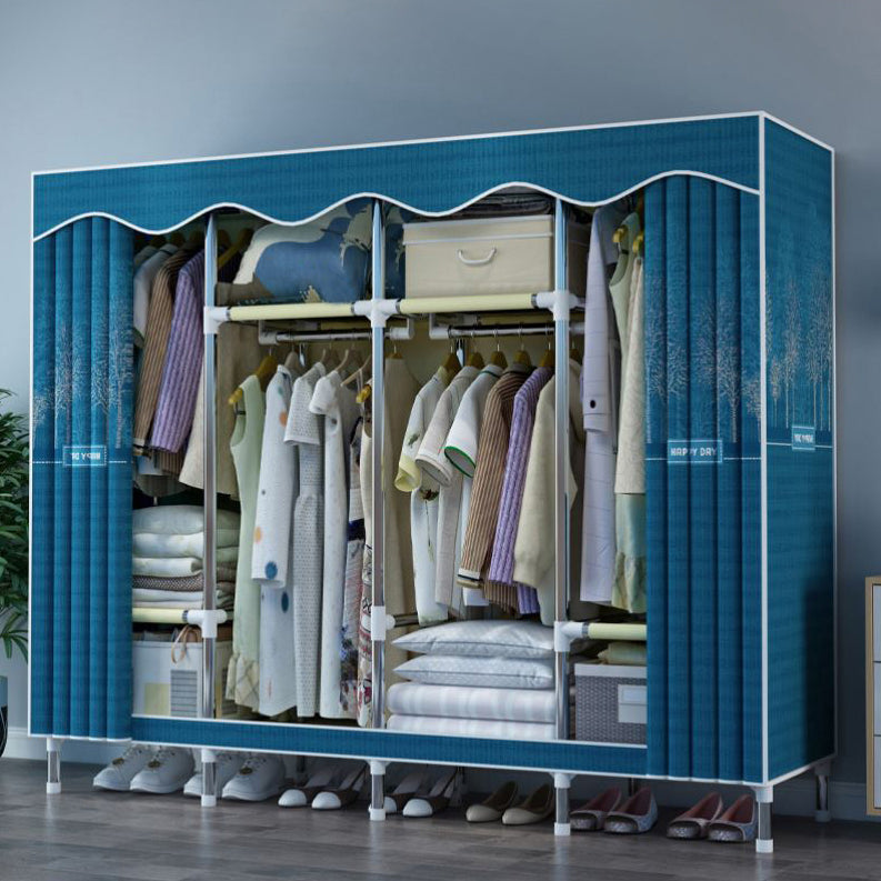 Modern Style Wardrobe Metal 1-Door Wardrobe Closet with Cloth Rod 65"L x 18"W x 67"H Lake Blue Clearhalo 'Armoires & Wardrobes' 'armoires_wardrobes' 'Bedroom Furniture' 'furn' 'furn_armoires_wardrobes' 'Furniture' 5740316