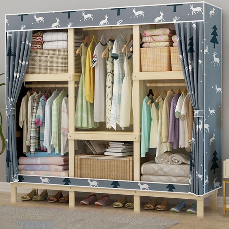 Eigentijdse stijl garderobe massief hout 1-deuren garderobe kast met stoffen staaf