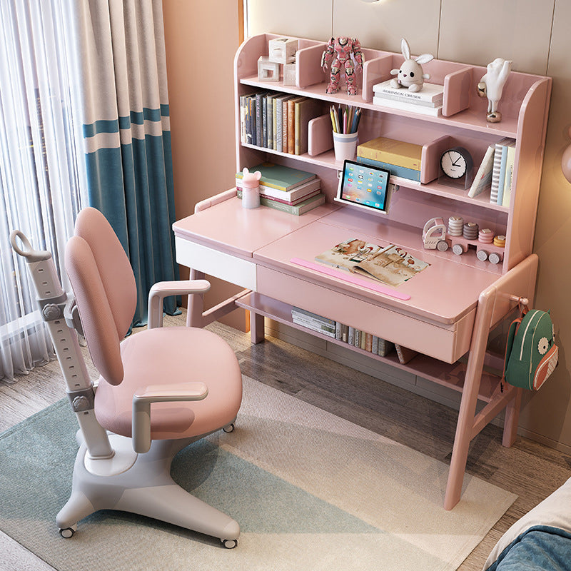 Rectangular Office Desk Adjustable Solid Wood Writing Desk in Matte Finish Clearhalo 'furn' 'furn_office_desk' 'Furniture' 'Office Desks' 'Office Furniture' 'office_desk' 5740582