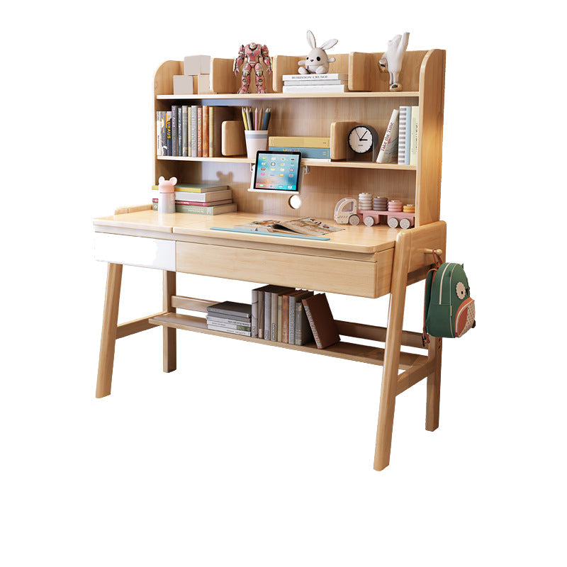 Rectangular Office Desk Adjustable Solid Wood Writing Desk in Matte Finish Natural White Clearhalo 'furn' 'furn_office_desk' 'Furniture' 'Office Desks' 'Office Furniture' 'office_desk' 5740583