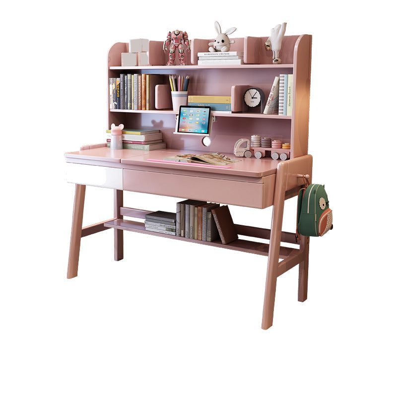 Rectangular Office Desk Adjustable Solid Wood Writing Desk in Matte Finish Pink-White Clearhalo 'furn' 'furn_office_desk' 'Furniture' 'Office Desks' 'Office Furniture' 'office_desk' 5740584