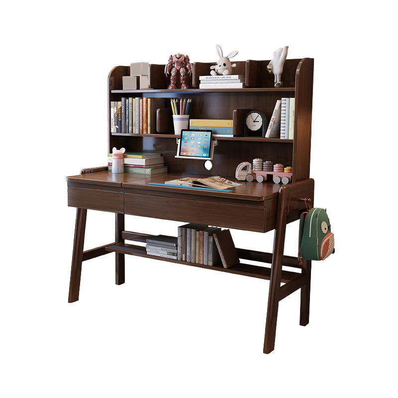 Rectangular Office Desk Adjustable Solid Wood Writing Desk in Matte Finish Walnut Clearhalo 'furn' 'furn_office_desk' 'Furniture' 'Office Desks' 'Office Furniture' 'office_desk' 5740588